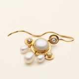 5 PEARL SINGLE ØRERING M. DIAMANTER- 18K forgyldt sølv