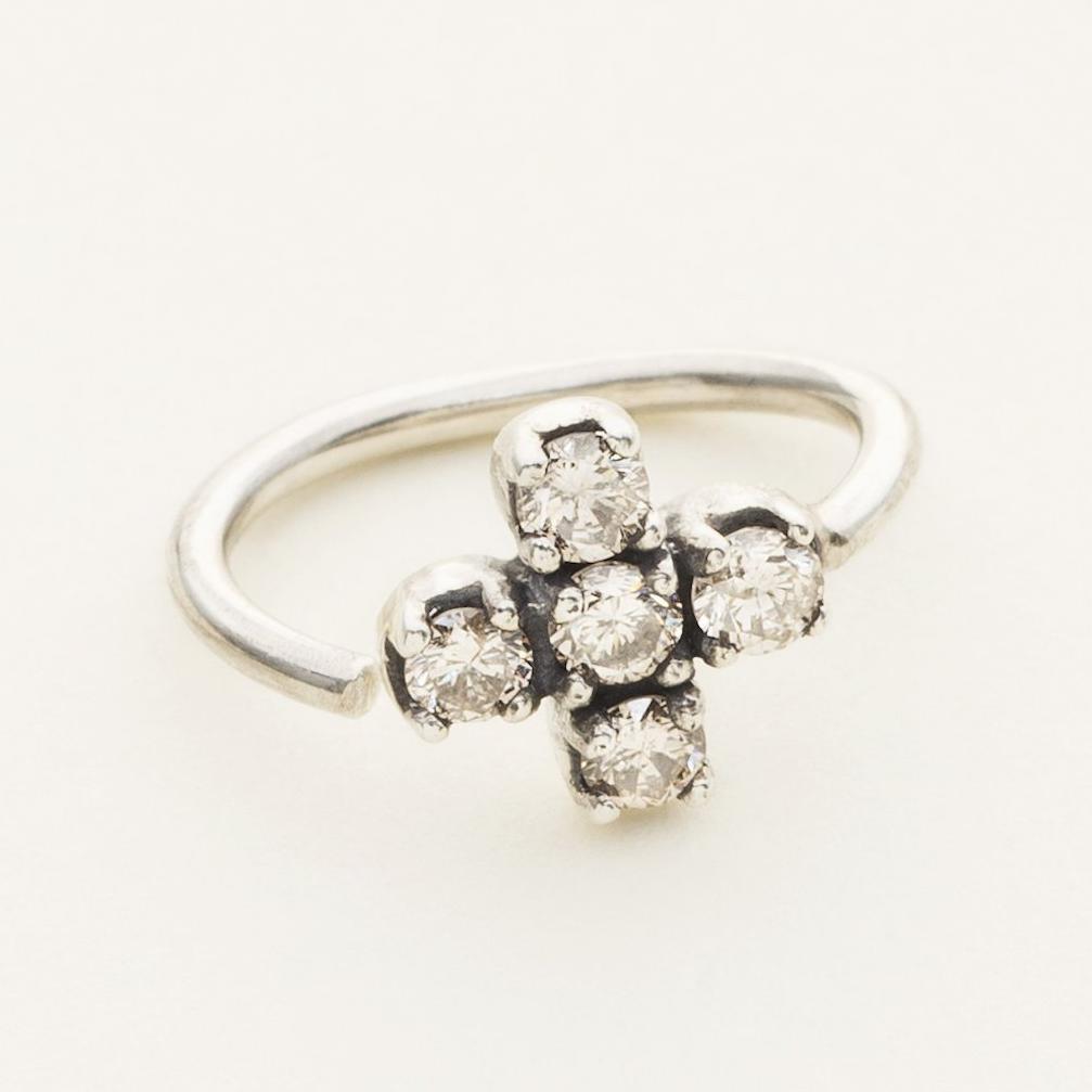 MINI HOOP - sølv med diamantkryds