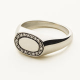 LILLE OVAL SIGNETRING - sølv med diamanter
