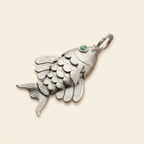 Pendant Fish w. Green Eyes Silver Large